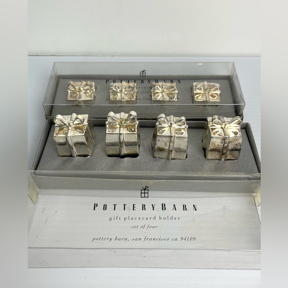 Pottery Barn Place Card Holder Silver Plated Gift Box Holiday dinner Set Of 8 - Picture 5 of 15